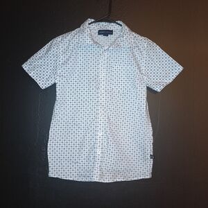 Perry Ellis White Short-Sleeve Button-Down with Black Geometric Print